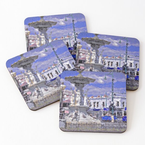 Item preview, Impressionist Painting of The Alexandra Fountain and a Tram on a hot Summers Day - Bendigo, Victoria, Australia designed and sold by Steven Jodoin.