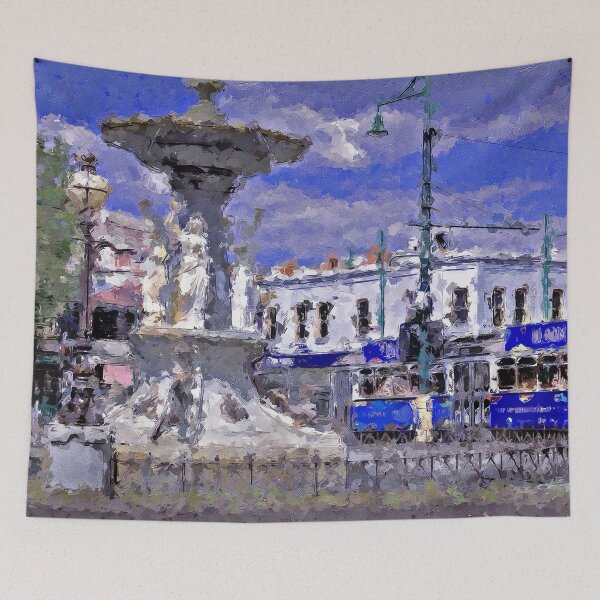 Item preview, Impressionist Painting of The Alexandra Fountain and a Tram on a hot Summers Day - Bendigo, Victoria, Australia designed and sold by Steven Jodoin.