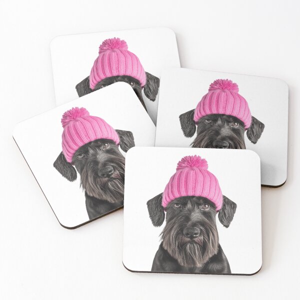 Item preview, Cozy Giant Schnauzer dog Wearing Pink Winter Hat Trendy Animal Fashion Artwork designed and sold by LazyOwlStore.