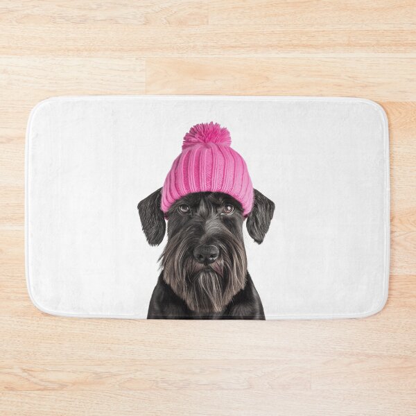 Item preview, Cozy Giant Schnauzer dog Wearing Pink Winter Hat Trendy Animal Fashion Artwork designed and sold by LazyOwlStore.
