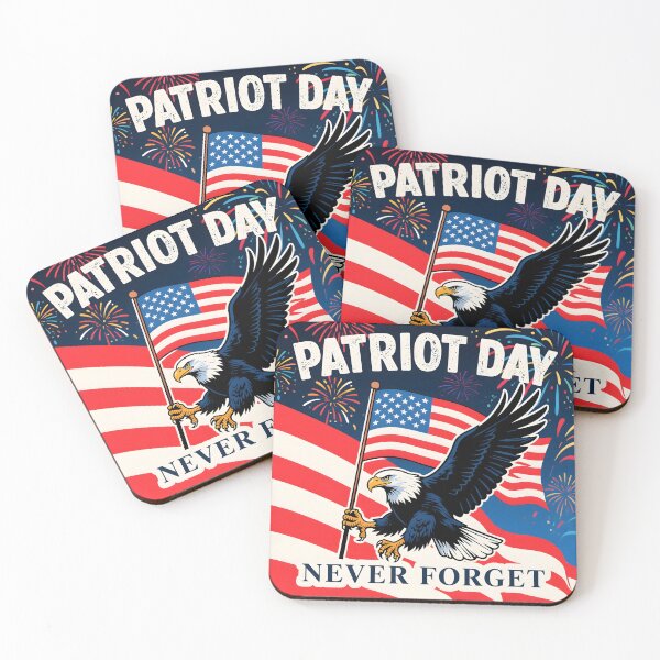 Item preview, American eagle clutching US flag with fireworks and bold text for Patriot Day Never Forget t-shirt vector design designed and sold by ArtPetrenko90.