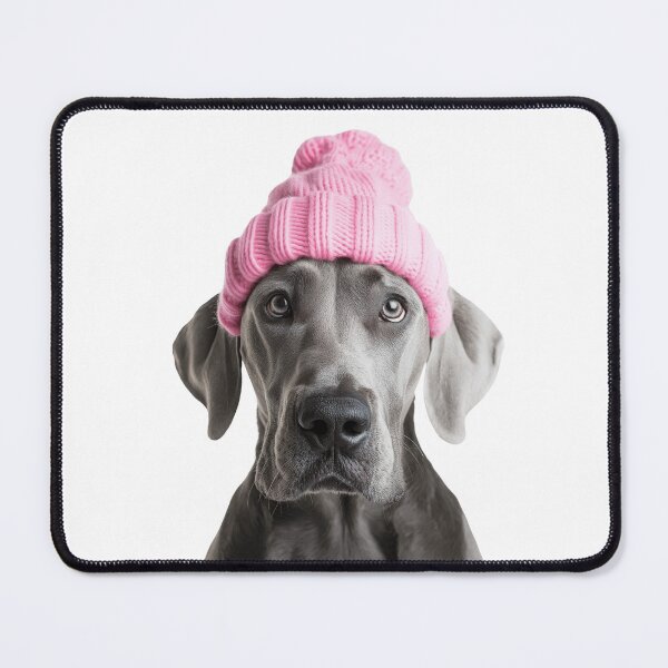 Artikelvorschau, Gemütlicher Doggenhund mit rosa Wintermütze, trendiges Tiermode-Kunstwerk entworfen und verkauft von LazyOwlStore.