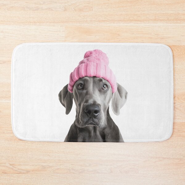 Item preview, Cozy Great Dane dog Wearing Pink Winter Hat Trendy Animal Fashion Artwork designed and sold by LazyOwlStore.