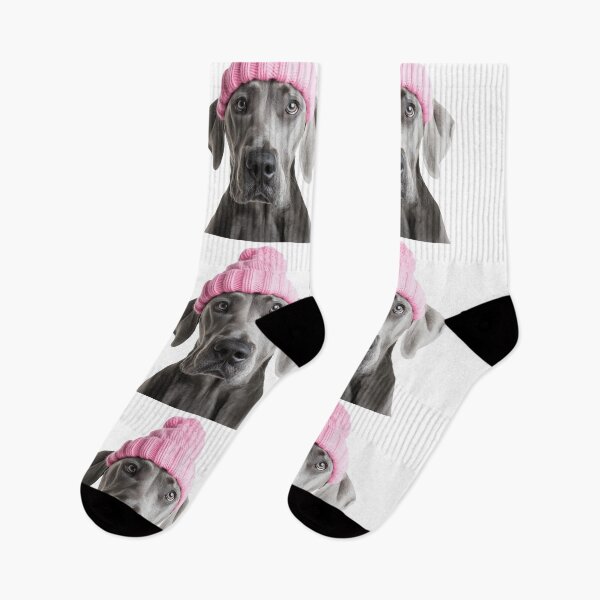 Item preview, Cozy Great Dane dog Wearing Pink Winter Hat Trendy Animal Fashion Artwork designed and sold by LazyOwlStore.