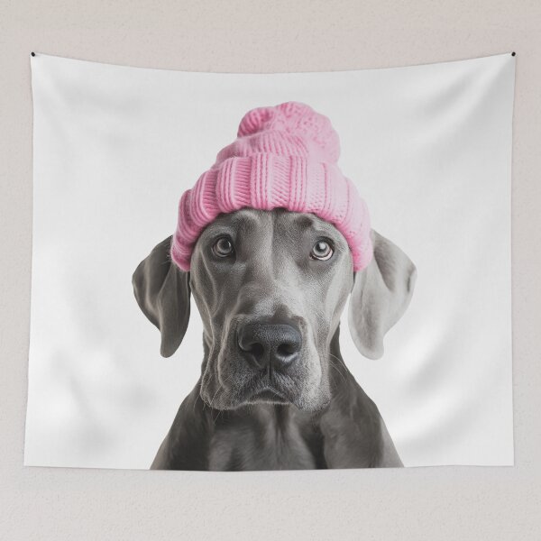 Item preview, Cozy Great Dane dog Wearing Pink Winter Hat Trendy Animal Fashion Artwork designed and sold by LazyOwlStore.