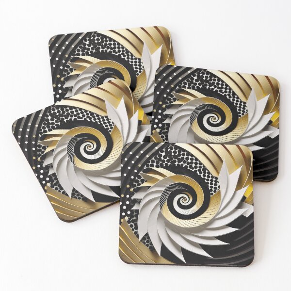 Item preview, Abstract Spiral  Black White Gold Fibonacci Art 90 designed and sold by Vicky Brago-Mitchell®.