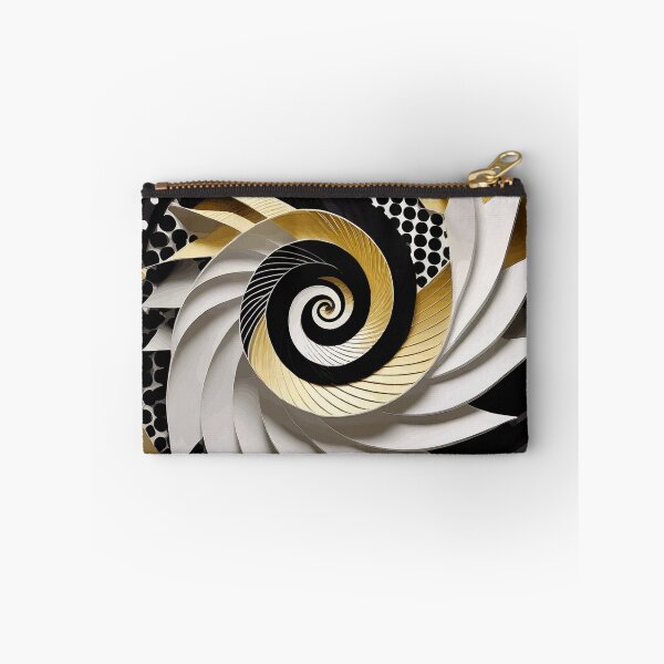 Item preview, Abstract Spiral  Black White Gold Fibonacci Art 90 designed and sold by Vicky Brago-Mitchell®.