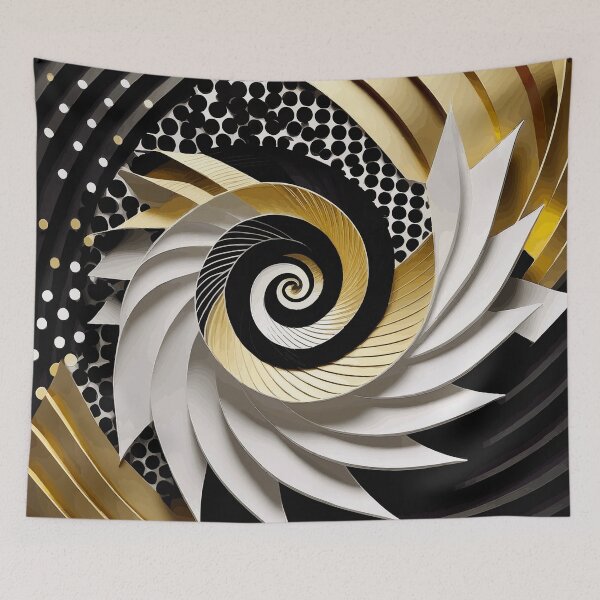 Item preview, Abstract Spiral  Black White Gold Fibonacci Art 90 designed and sold by Vicky Brago-Mitchell®.