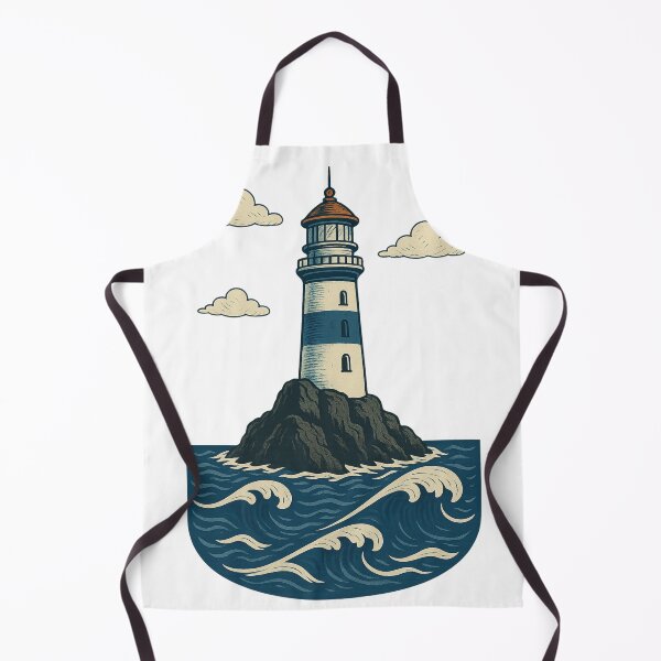Item preview, Lighthouse on rock above the waves – retro marine style designed and sold by NautilusPrint.