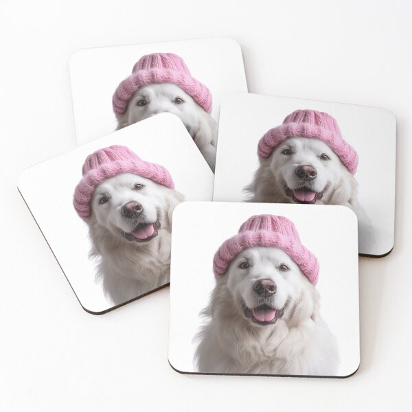 Item preview, Cozy Great Pyrenees dog Wearing Pink Winter Hat Trendy Animal Fashion Artwork designed and sold by LazyOwlStore.