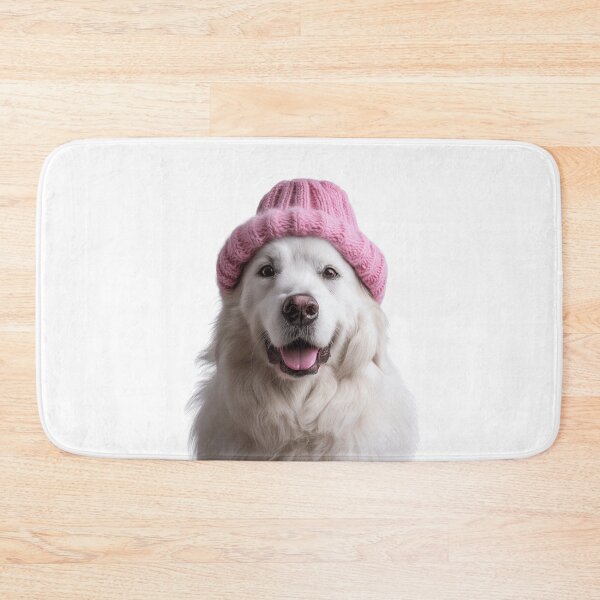 Item preview, Cozy Great Pyrenees dog Wearing Pink Winter Hat Trendy Animal Fashion Artwork designed and sold by LazyOwlStore.