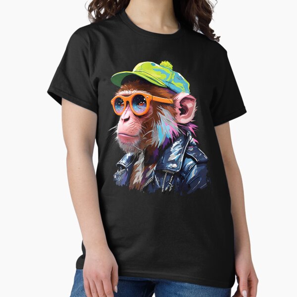 Item preview, Street Style Monkey in Leather Jacket and Sunglasses designed and sold by IrisZenith.