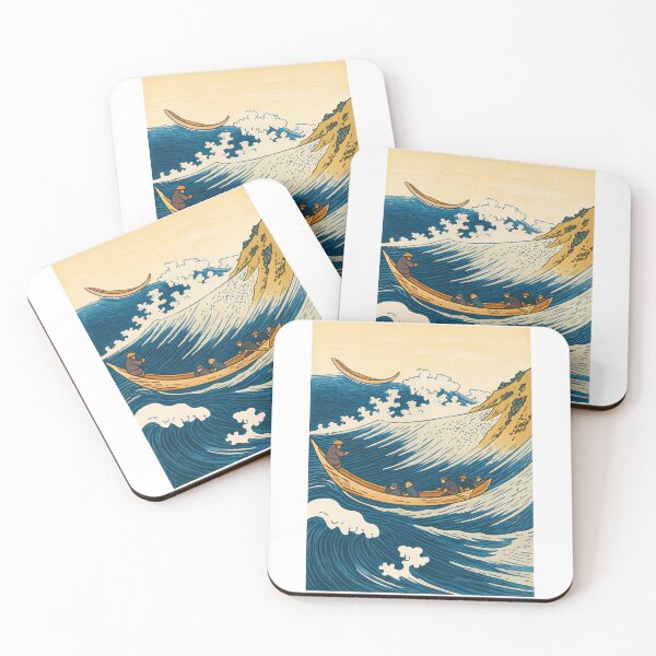 Item preview, Japanese Boat Ride in Stormy Sea Vintage Woodblock Style designed and sold by ArtfulWeave.