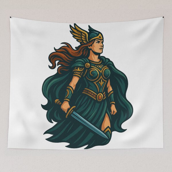 Item preview, Valkyrie – Nordic Valkyrie with sword & winged helmet | Viking mythology art – Fantasy illustration for fans of Nordic sagas designed and sold by Jawoahl.