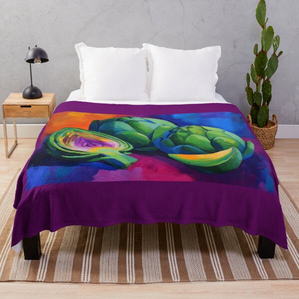 Item preview, Vibrant Fresh Artichokes in Rich Greens and Purples Against a Lively Multicolor Background Energetic Composition designed and sold by OlfactoART Studio.