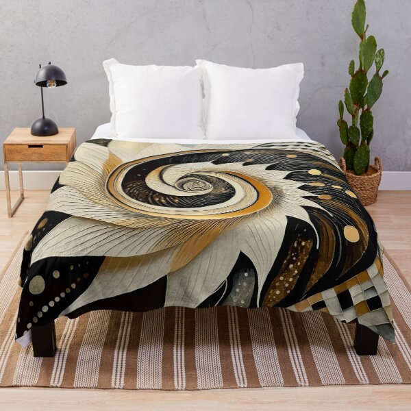 Item preview, Abstract Spiral Black White Gold Fibonacci Art 89 designed and sold by Vicky Brago-Mitchell®.