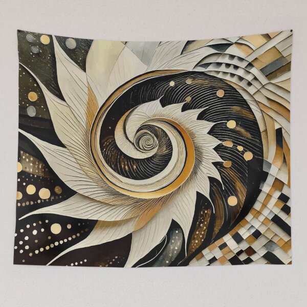 Item preview, Abstract Spiral  Black White Gold Fibonacci Art 89 designed and sold by Vicky Brago-Mitchell®.