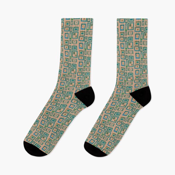 Item preview, Abstract squares neutral tawny green blue whimsy pattern  designed and sold by lausn.