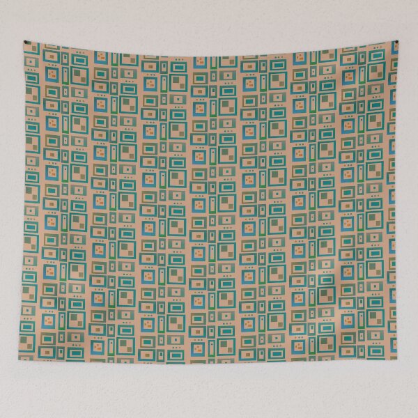 Item preview, Abstract squares neutral tawny green blue whimsy pattern  designed and sold by lausn.