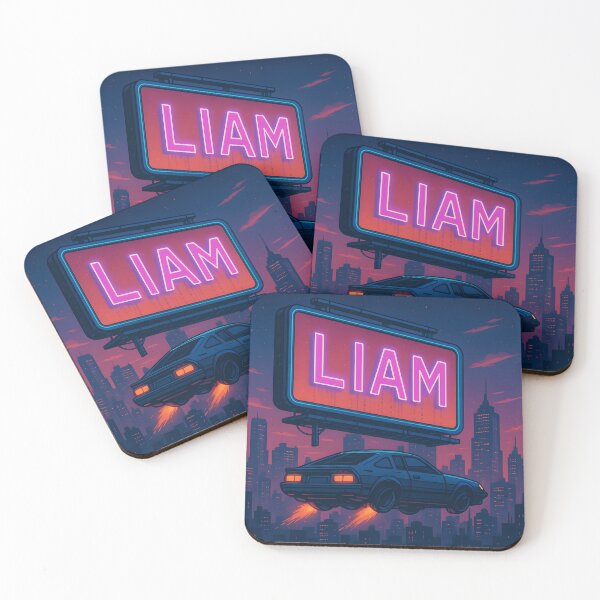 Item preview, LIAM Flying Car Billboard – Retro-Futuristic Neon City Name Art designed and sold by VoidBloom Studio.