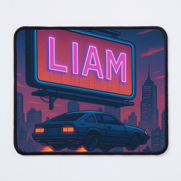 Item preview, LIAM Flying Car Billboard – Retro-Futuristic Neon City Name Art designed and sold by VoidBloom Studio.