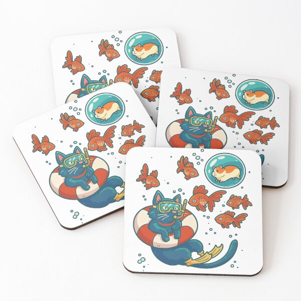 Aperçu de l'œuvre Aventure sous-marine avec des chats et des poissons rouges créée et vendue par ArtfulWeave.
