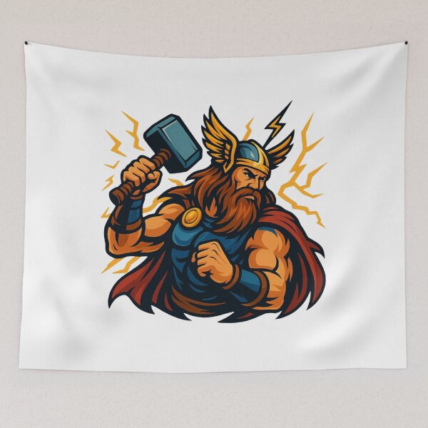 Item preview, Thor with hammer & lightning – Norse mythology illustration in comic style – Warrior god design designed and sold by Jawoahl.