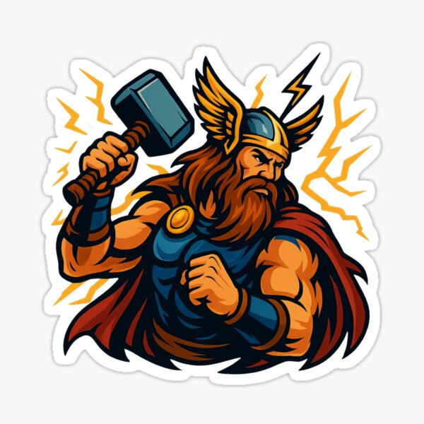Item preview, Thor with hammer & lightning – Norse mythology illustration in comic style – Warrior god design designed and sold by Jawoahl.