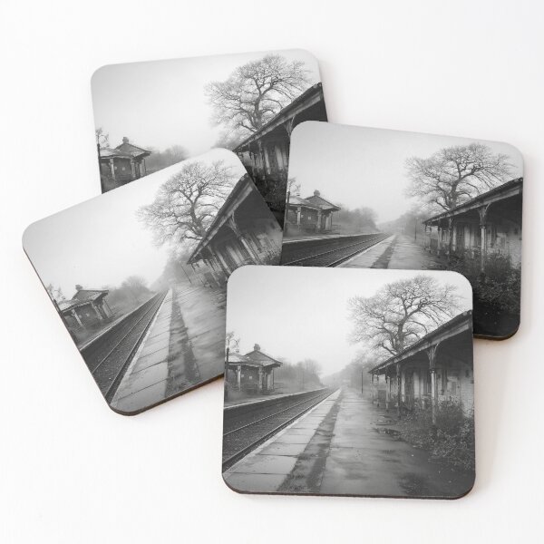 Item preview, Abandoned train station in the fog – nostalgic train station in black and white designed and sold by GM-Creativeone.