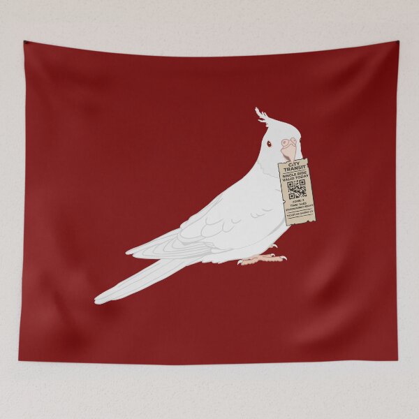 Item preview, Albino Cockatiel Ticket Trouble – Cute Funny Bird Art designed and sold by Birbosaurus.