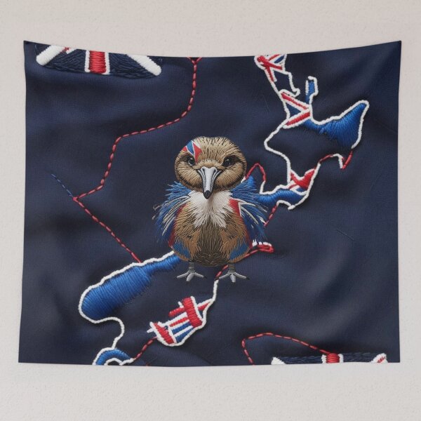 Item preview, Patriotic Kiwi Bird New Zealand Embroidery Patch  Red White & Blue with NZ Motif designed and sold by ArtDesignTp.