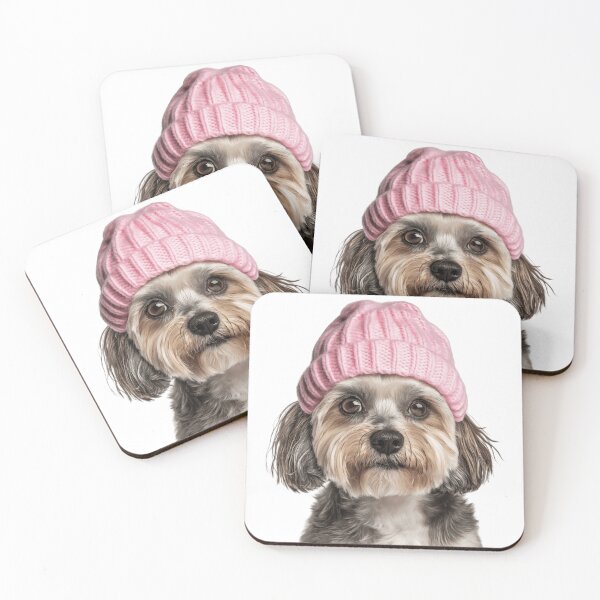 Item preview, Cozy Havanese dog Wearing Pink Winter Hat Trendy Animal Fashion Artwork designed and sold by LazyOwlStore.