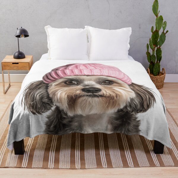 Item preview, Cozy Havanese dog Wearing Pink Winter Hat Trendy Animal Fashion Artwork designed and sold by LazyOwlStore.