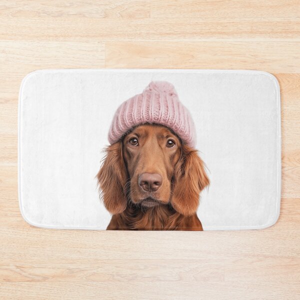 Item preview, Cozy Irish Setter dog Wearing Pink Winter Hat Trendy Animal Fashion Artwork designed and sold by LazyOwlStore.