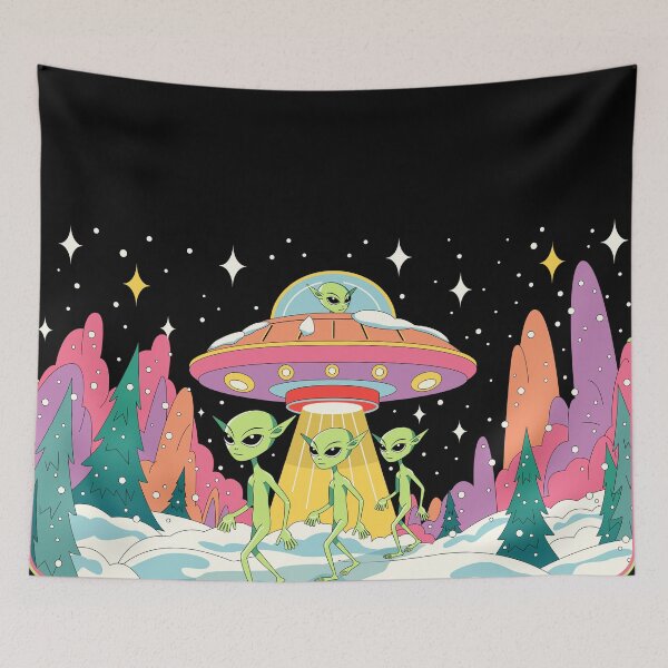 Item preview, Alien landing ) Retro UFO & space forest scene designed and sold by Webstudio  2Amigos.
