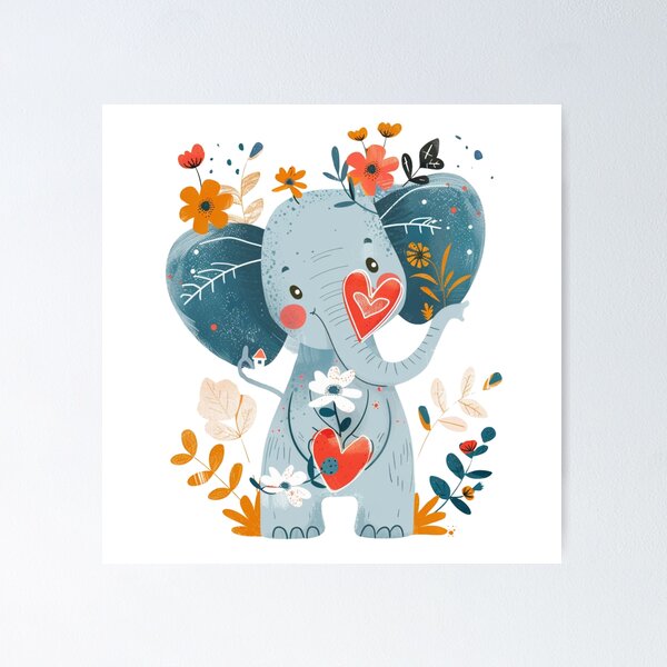 Item preview, Cute cartoon elephant illustration with a red heart, perfect for Valentine's Day or a child's birthday card designed and sold by KanDa-Shop.