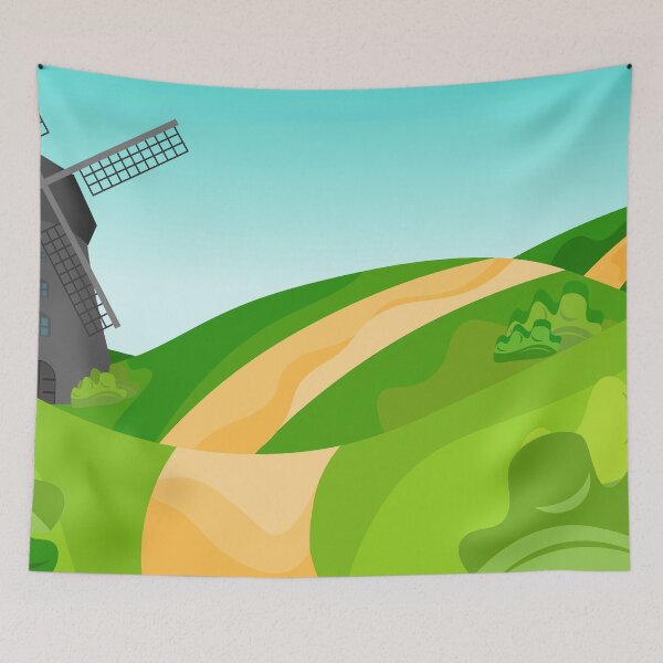 Item preview, Summer landscape of fields with mlyn, green hills, bright color of the blue sky.  designed and sold by Tanysha54.