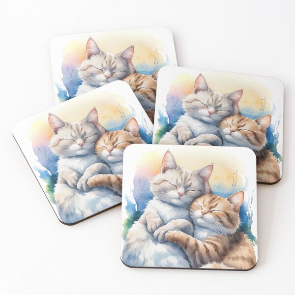 Item preview, Serene Watercolor Cats Cuddle designed and sold by RayyCreate.