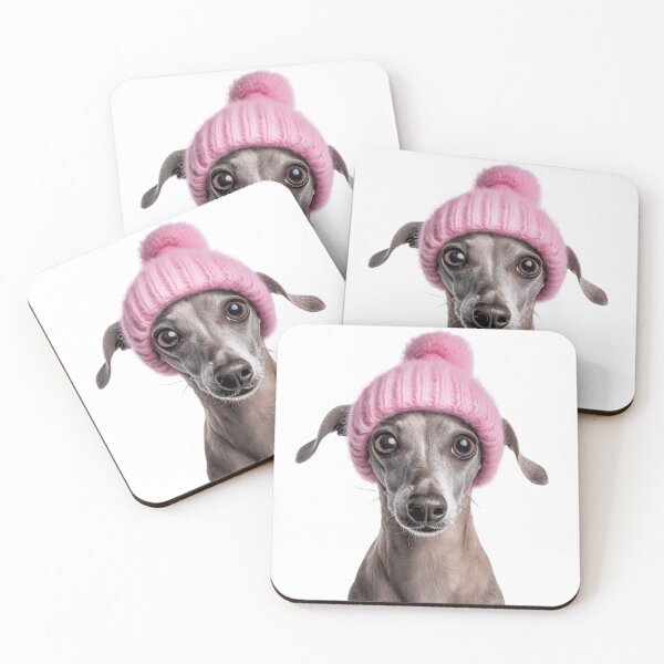 Item preview, Cozy Italian Greyhound dog Wearing Pink Winter Hat Trendy Animal Fashion Artwork designed and sold by LazyOwlStore.