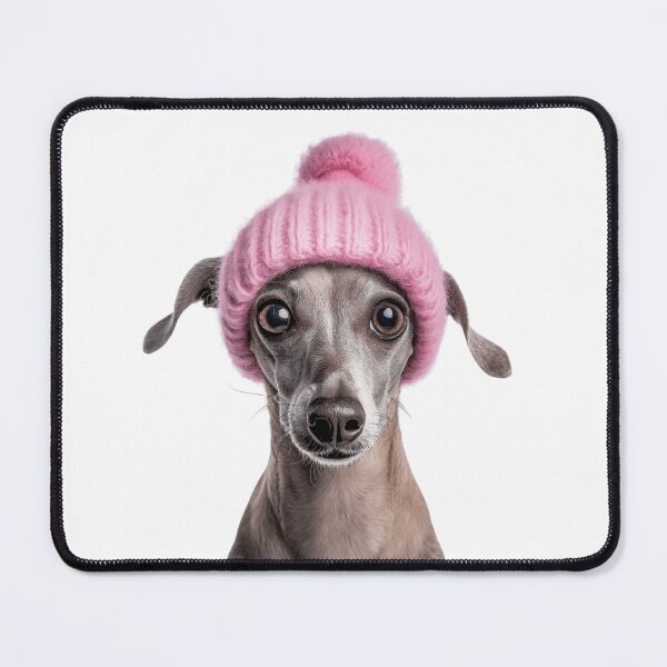 Item preview, Cozy Italian Greyhound dog Wearing Pink Winter Hat Trendy Animal Fashion Artwork designed and sold by LazyOwlStore.