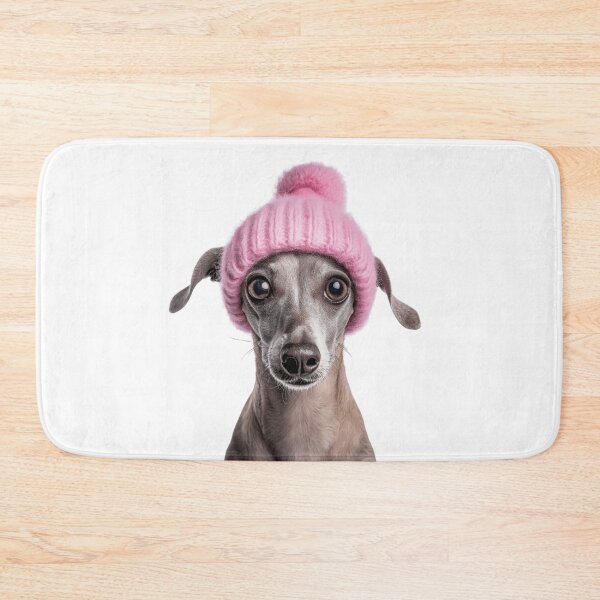 Item preview, Cozy Italian Greyhound dog Wearing Pink Winter Hat Trendy Animal Fashion Artwork designed and sold by LazyOwlStore.