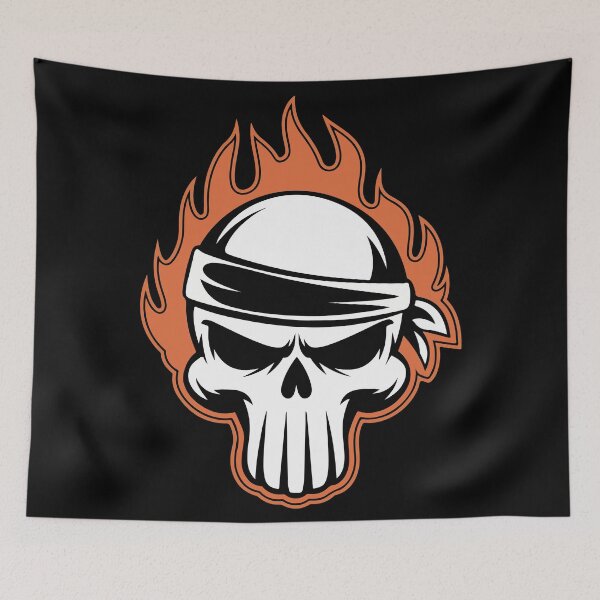 Item preview, Skull Rebel Bandanna – Orange Flames designed and sold by TrippyOutfitter.