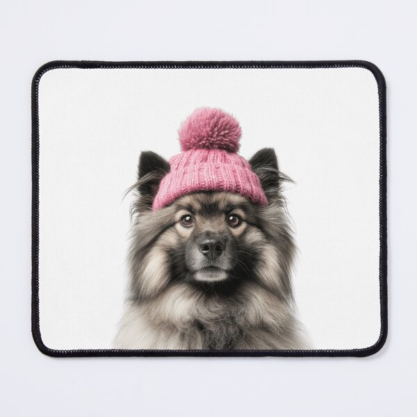 Item preview, Cozy Keeshond dog Wearing Pink Winter Hat Trendy Animal Fashion Artwork designed and sold by LazyOwlStore.