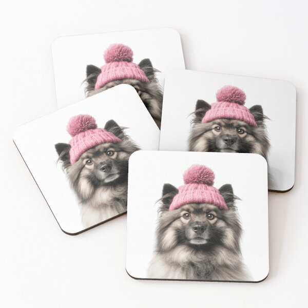 Item preview, Cozy Keeshond dog Wearing Pink Winter Hat Trendy Animal Fashion Artwork designed and sold by LazyOwlStore.