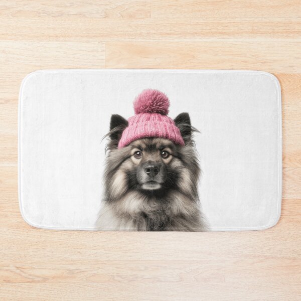 Item preview, Cozy Keeshond dog Wearing Pink Winter Hat Trendy Animal Fashion Artwork designed and sold by LazyOwlStore.