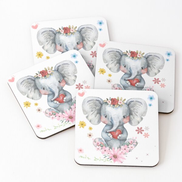 Item preview, Cute pink baby elephant cartoon character with a heart, perfect for a fun wildlife illustration designed and sold by KanDa-Shop.