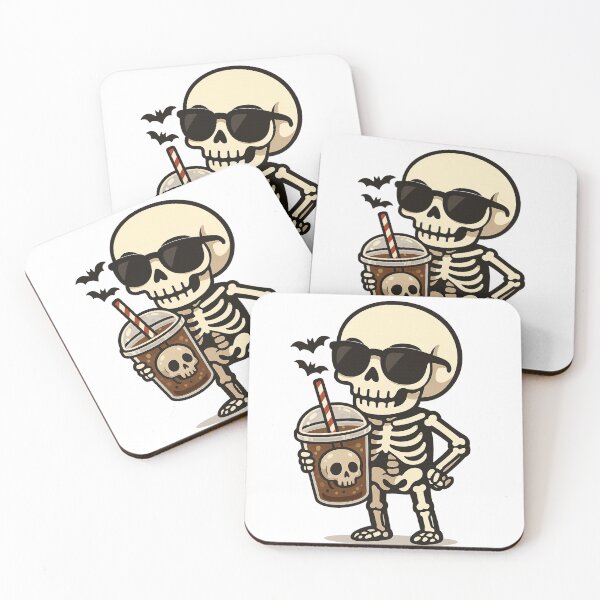 Item preview, Skeleton Sipping Iced Coffee with Bats designed and sold by MetaMuralStudio.