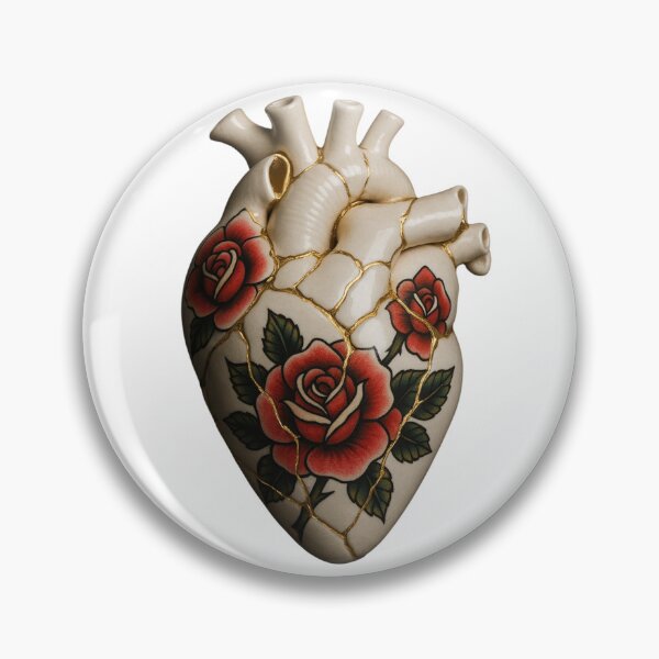 Item preview, Ceramic heart with gold (kintsugi) – vintage old school tattoo (Pink) designed and sold by Candie_Loudenfrau_Art.