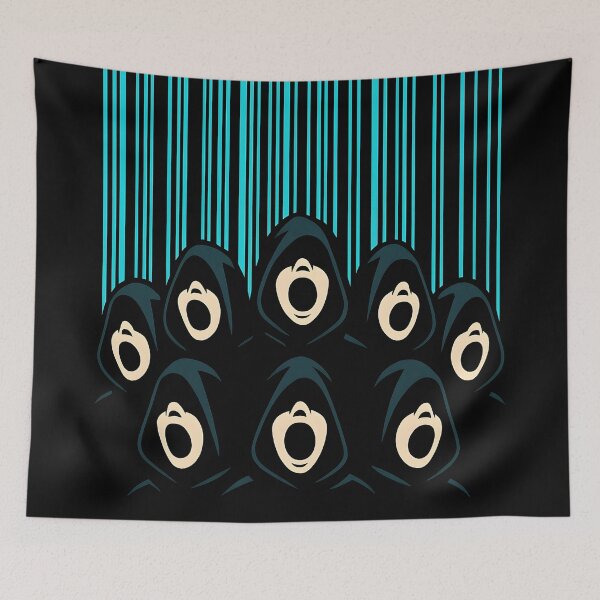 Item preview, Digital Choir Dystopia – Hooded Singers Under Cyber Barcode Rain designed and sold by Shoot-The-Moon.