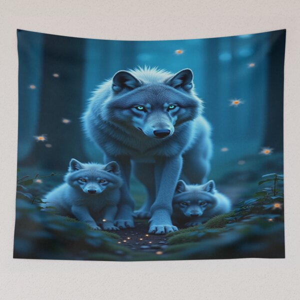 Item preview, Mystical Silver Wolf with Cubs designed and sold by Enchanting Art Vista.